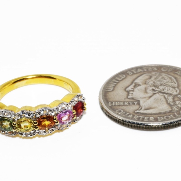 $395 .925 Sterling Silver 1.11CT Natural Multi Color Sapphire & Topaz Ring - Picture 7 of 7